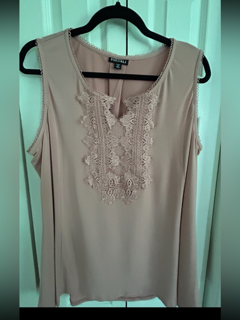 Roz & Ali Blush Pink Lace Inset Sleeveless Blouse 1X Plus Size